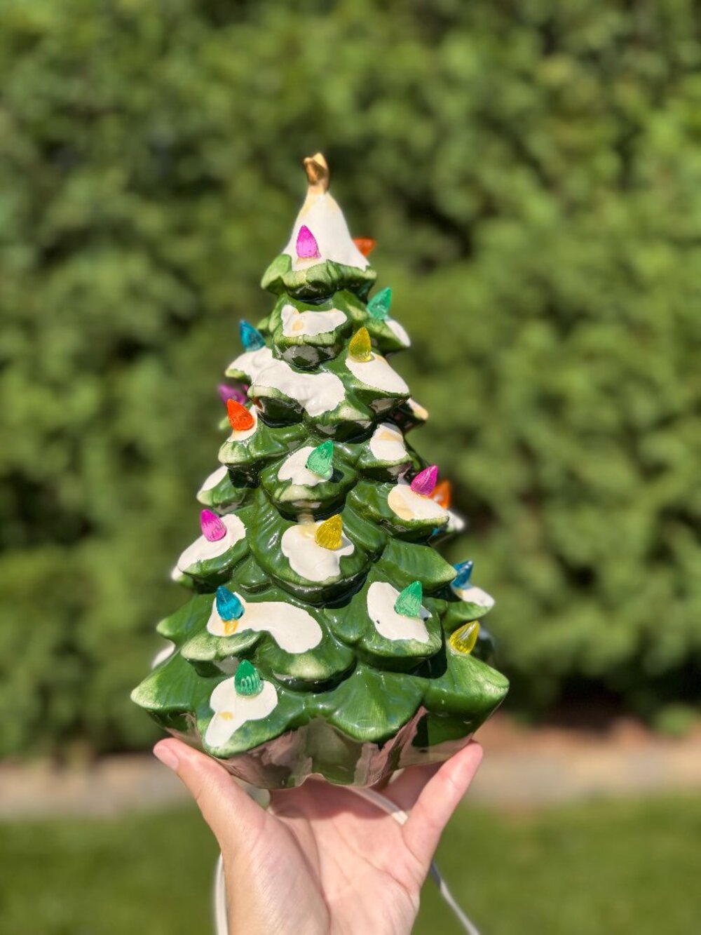 Vintage Ceramic Snow-Tipped Christmas Tree | Lighted Christmas Décor